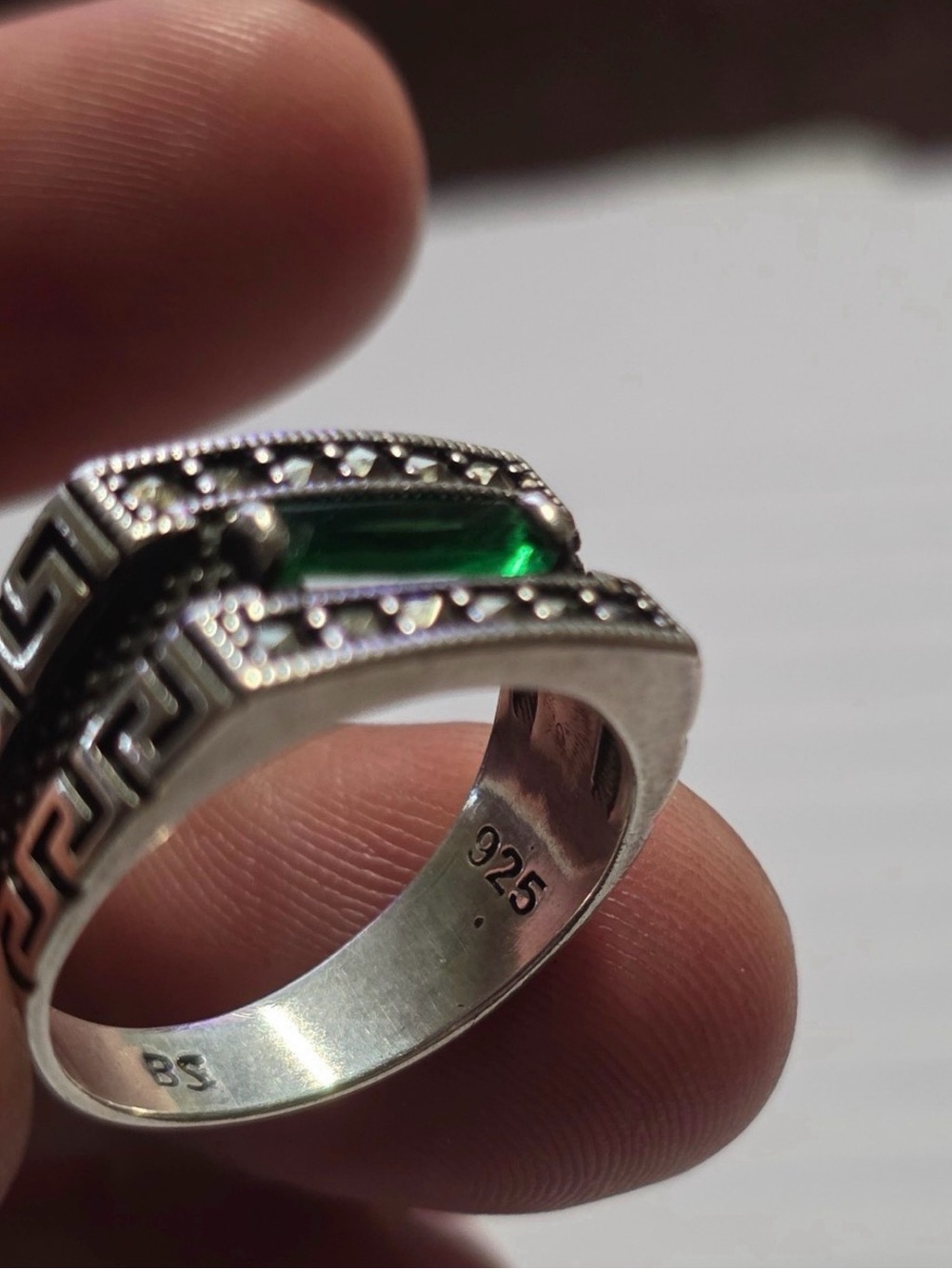 Sterling Silver Signet Green Ring